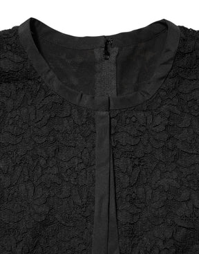 Dolce & Gabbana Schwarzes Nylon-Spitzen-Langarmblusen-Top