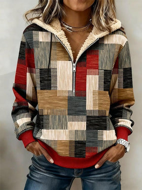 Kuscheliger Winter Patchwork Hoodie mit warmem Fleecefutter
