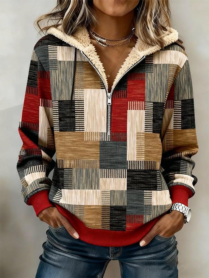 Kuscheliger Winter Patchwork Hoodie mit warmem Fleecefutter