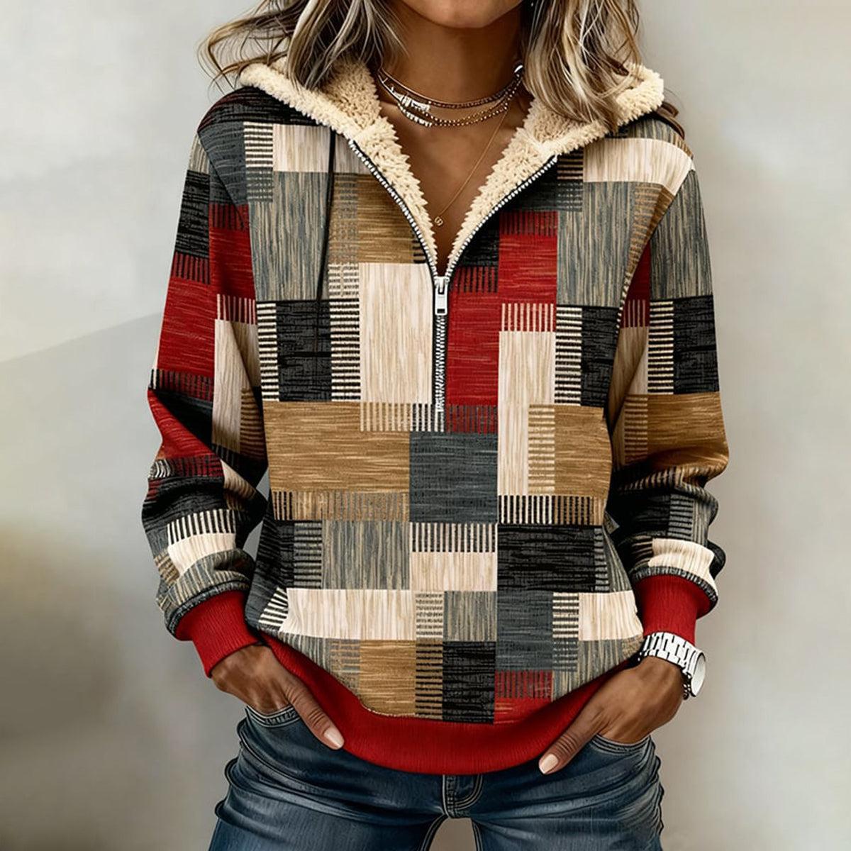 Kuscheliger Winter Patchwork Hoodie mit warmem Fleecefutter