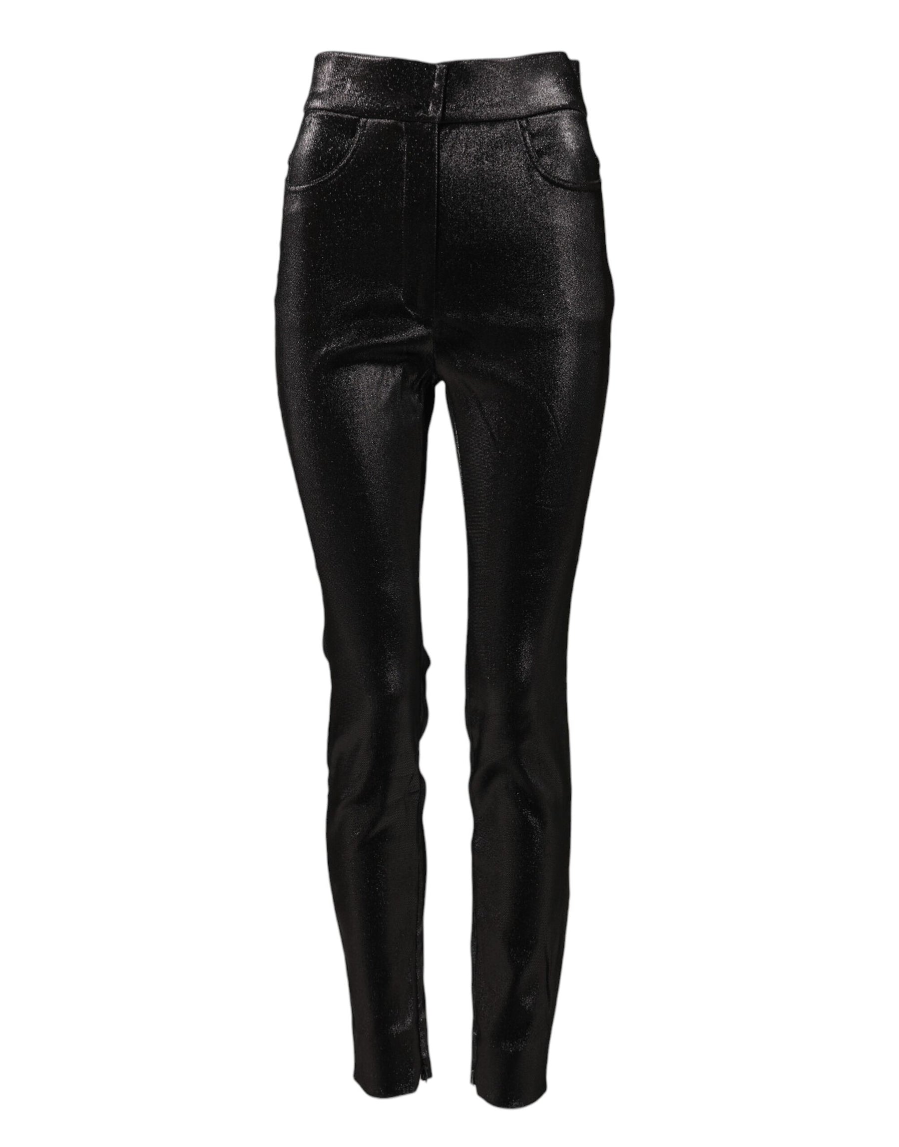 Dolce & Gabbana Schwarze Baumwoll-Stretch-Hose mit silbernem Lurexfaden