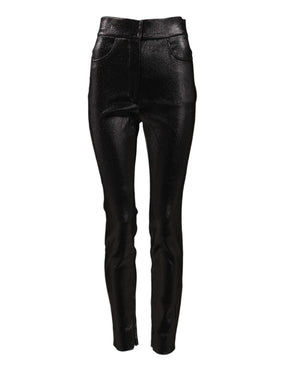 Dolce & Gabbana Schwarze Baumwoll-Stretch-Hose mit silbernem Lurexfaden