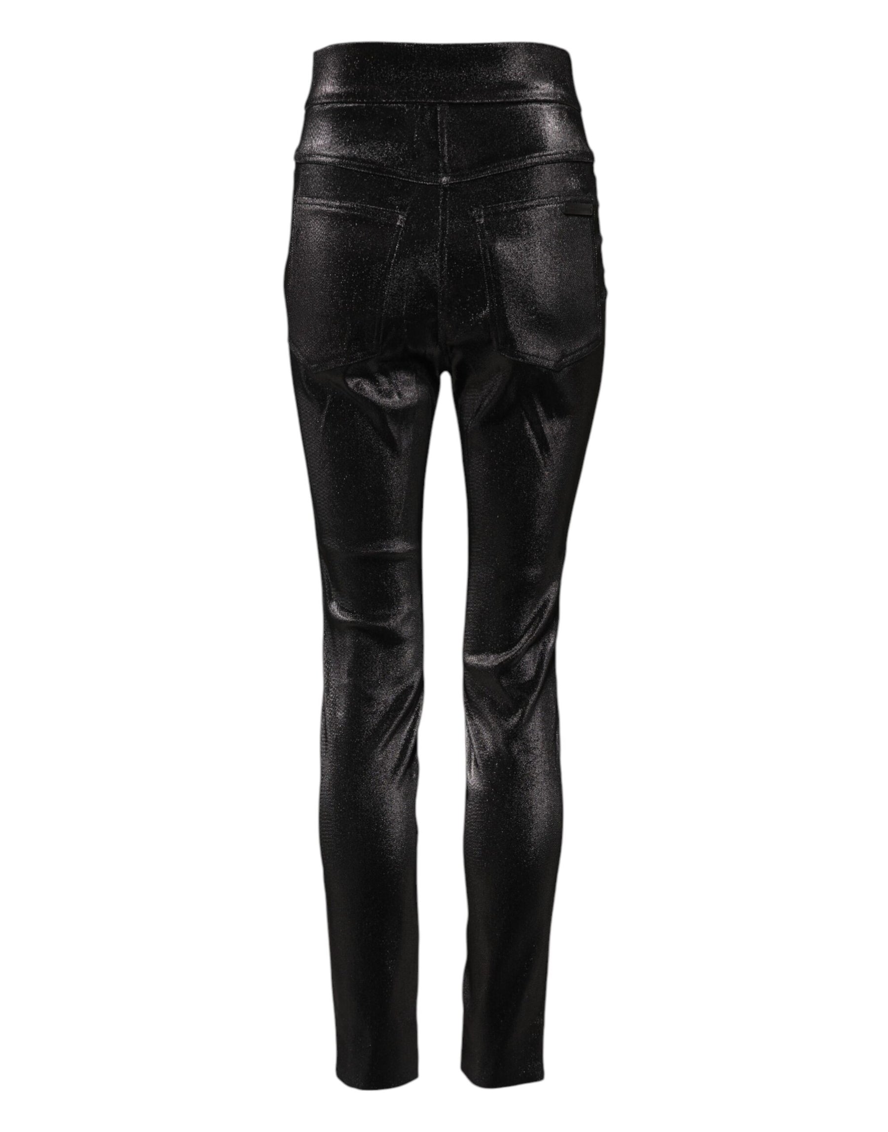 Dolce & Gabbana Schwarze Baumwoll-Stretch-Hose mit silbernem Lurexfaden