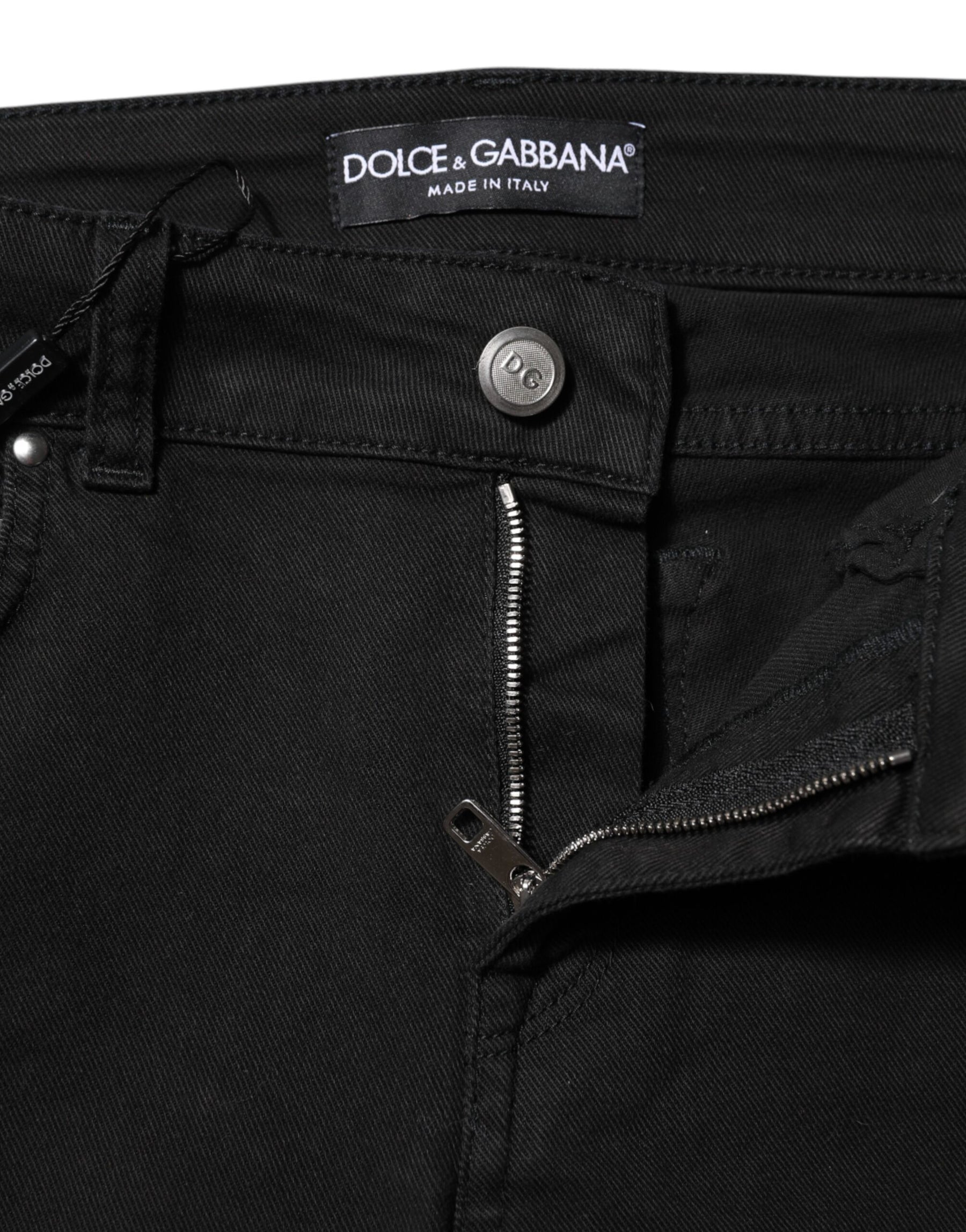 Dolce & Gabbana Schwarze Skinny Denim-Jeans aus Baumwolle mit mittlerer Taille