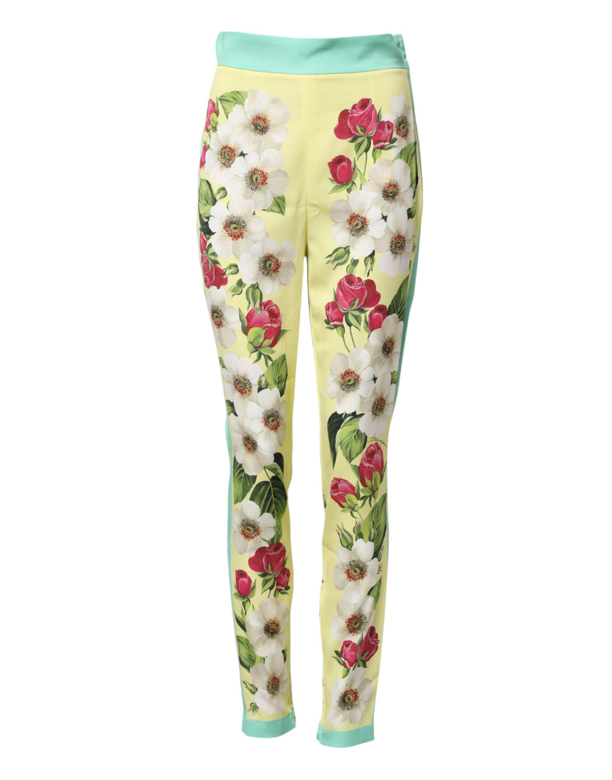 Dolce & Gabbana Gelbe Seidenblumen-Leggings-Hose