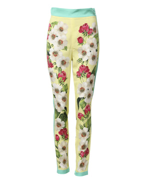 Dolce & Gabbana Gelbe Seidenblumen-Leggings-Hose