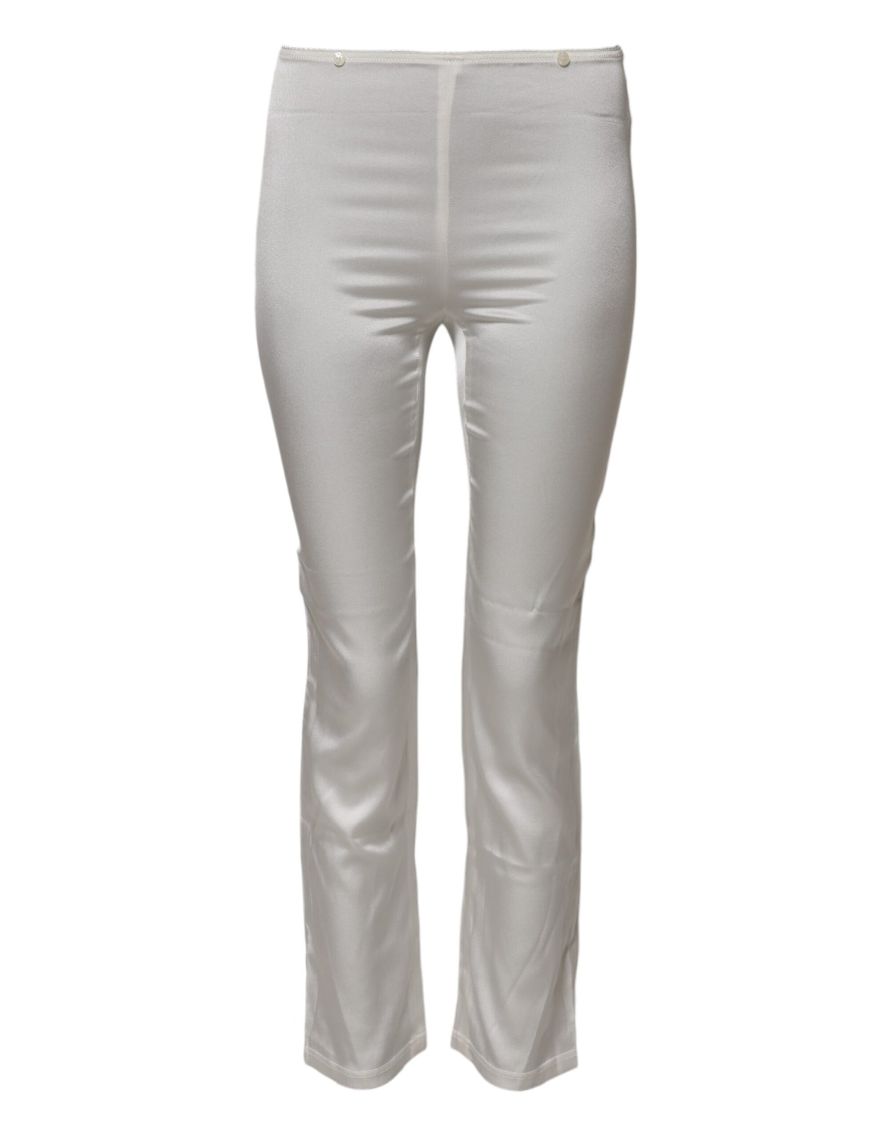 Dolce & Gabbana Elfenbeinfarbene konisch zulaufende Seidenhose mit hoher Taille
