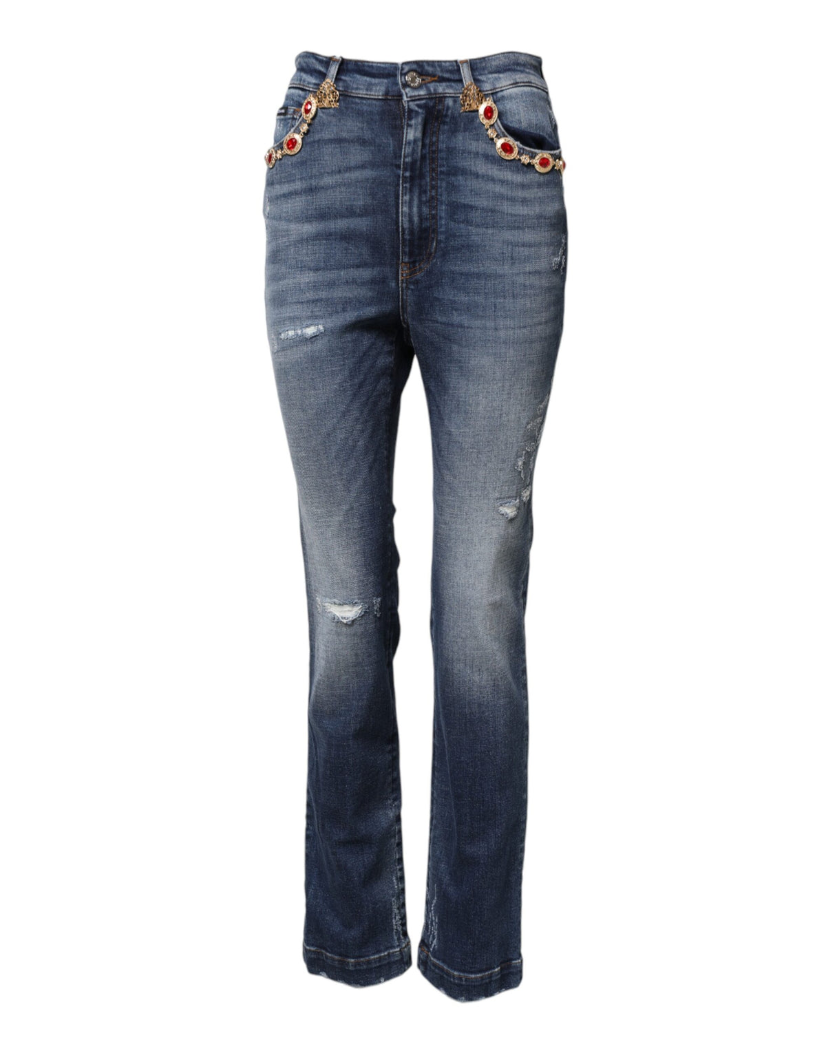 Dolce & Gabbana Blaue Denim-Jeans mit Strasssteinverzierung