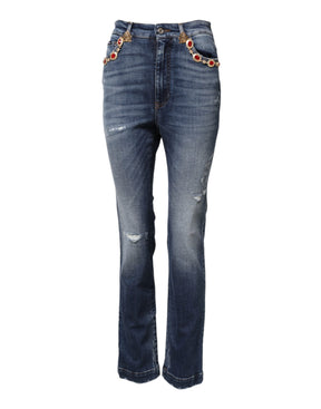 Dolce & Gabbana Blaue Denim-Jeans mit Strasssteinverzierung
