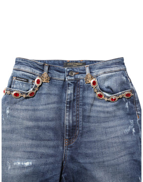 Dolce & Gabbana Blaue Denim-Jeans mit Strasssteinverzierung