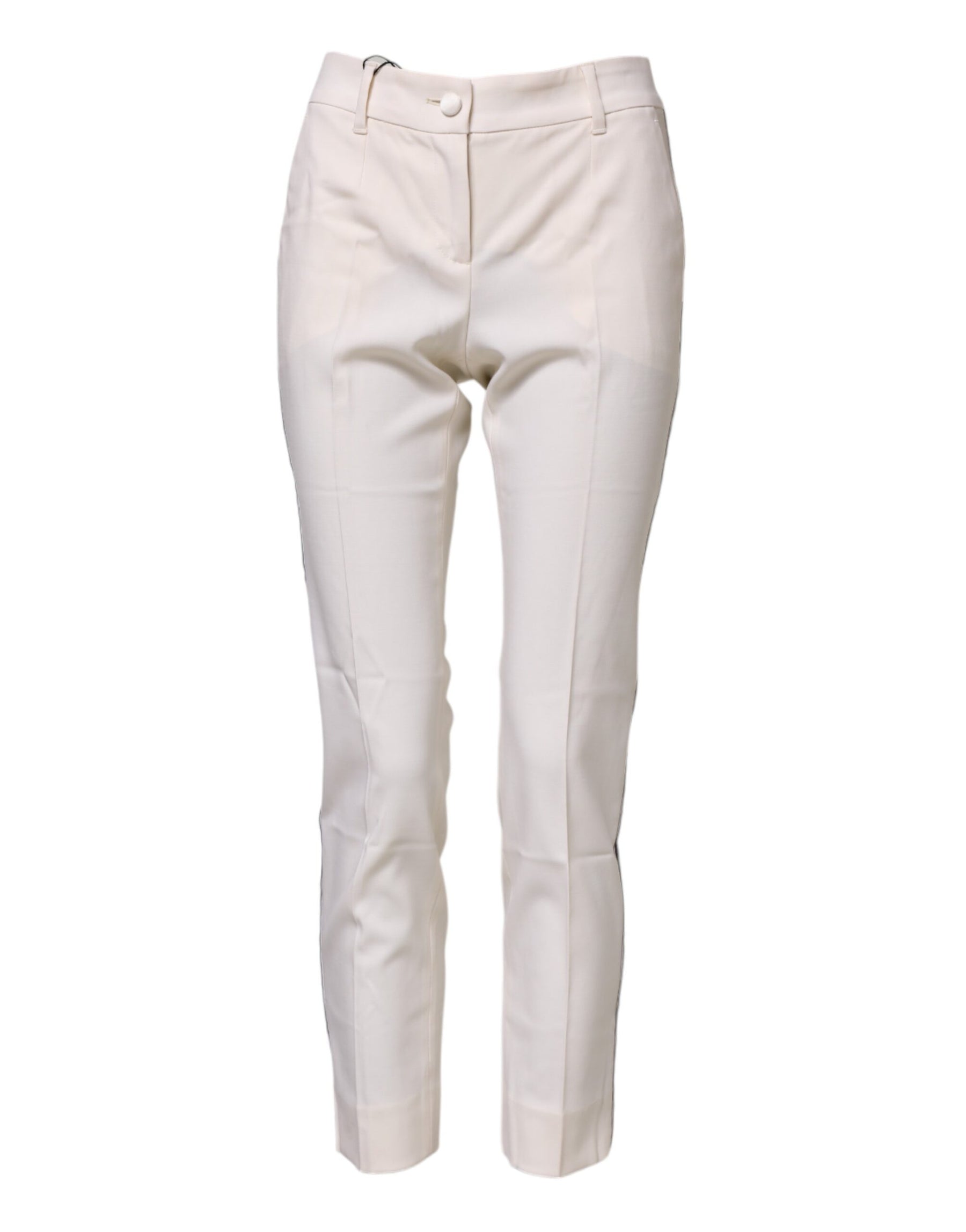 Dolce & Gabbana Weiße konisch zulaufende Hose aus Wolle mit hoher Taille