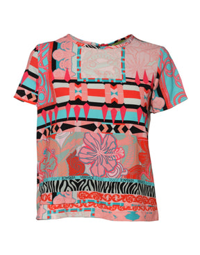Versace Jeans Multicolor Print Kurze Ärmel Frauen Bluse Top