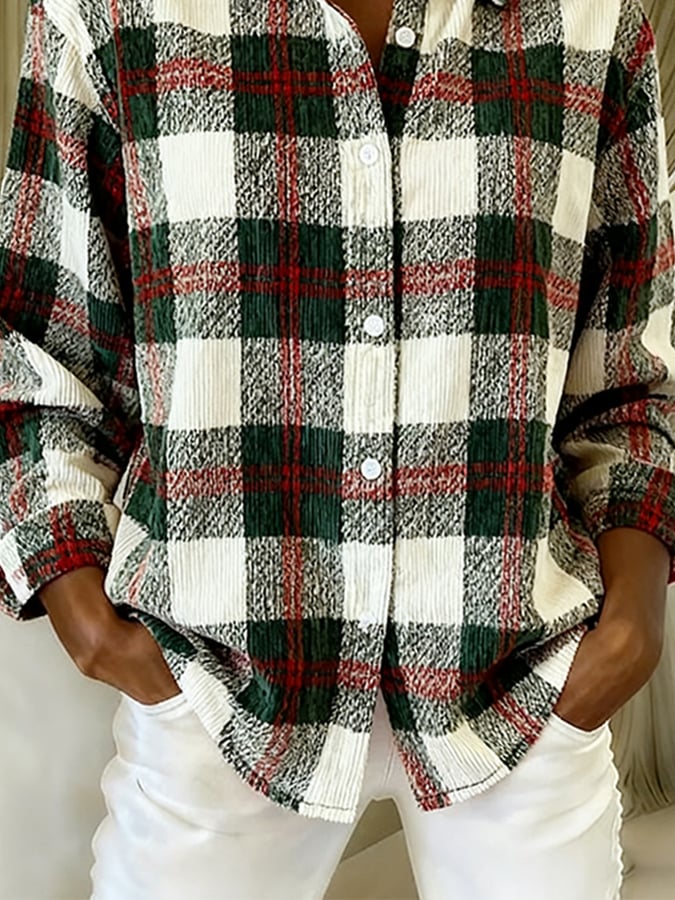 Winter Damen Karohemd Christmas Plaid Shirt warm & festlich