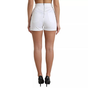 Dolce & Gabbana Weiße Front Lace Hohe Taille Hot Pants Shorts