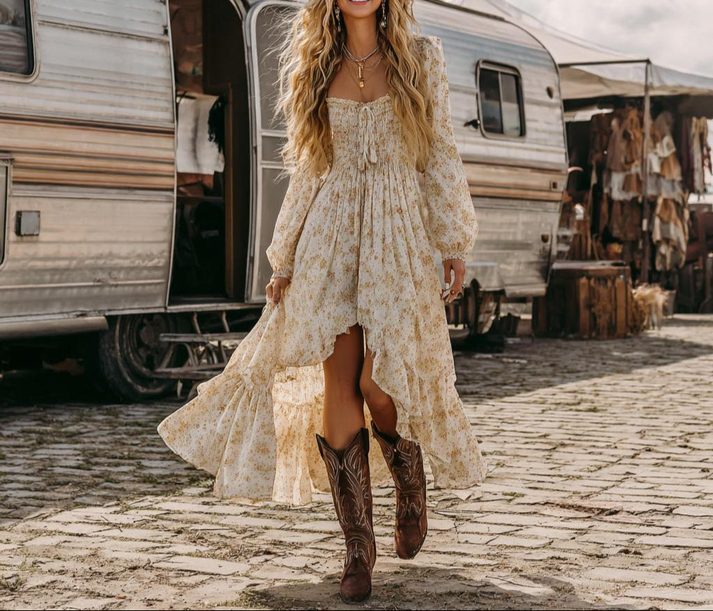 Stylisches Midi-Kleid mit Karree-Ausschnitt - Perfekt für den Herbst