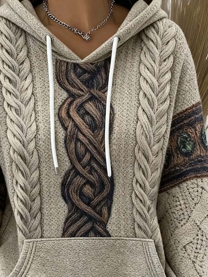 Damen Winter Hoodie Nordic Cozy Sweatshirt Beige Warm