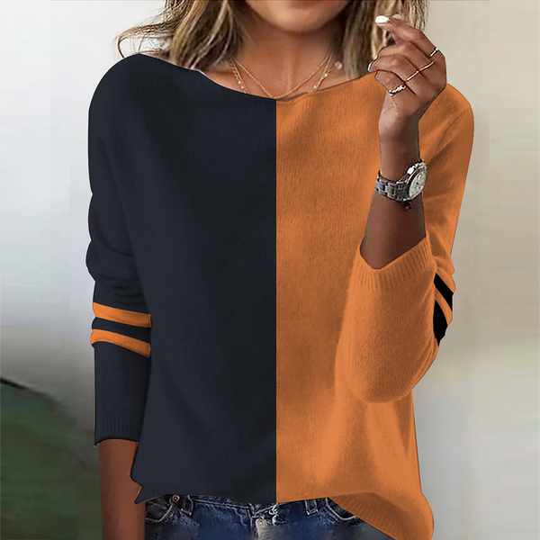 Stylish Orange Long Sleeve Color Block Sweater - Ihr Herbst-Fashion-Highlight