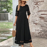 Stylisches Cool Plain Black Maxi Dress - Herbstsfrischer Komfort mit Eleganz