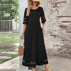 Stylisches Cool Plain Black Maxi Dress - Herbstsfrischer Komfort mit Eleganz