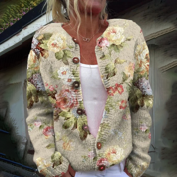 Eleganter Floral Print Cardigan - Stilvolles Herbstserwachen mit Komfort