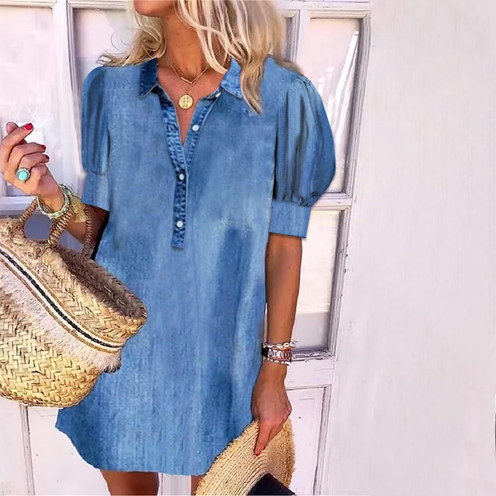 Modisches Denim Turtle Neck Mini-Kleid - Perfekter Herbststrend für Damen