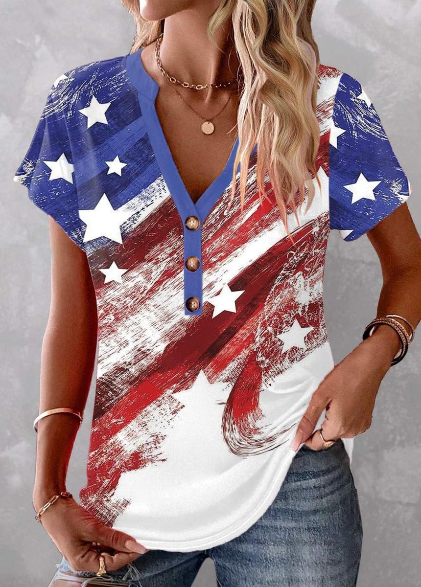 Winter American Flag V-Neck Top – Stars & Stripes Style