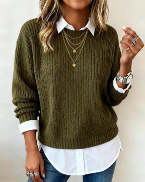 Herbst-Style: Green Ribbed Plain Sweater im Oversized Fit