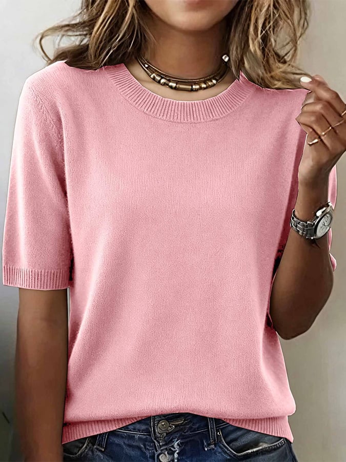 Winter Rundhals-Sweater Weiß kurzarm – eleganter Layering-Pullover