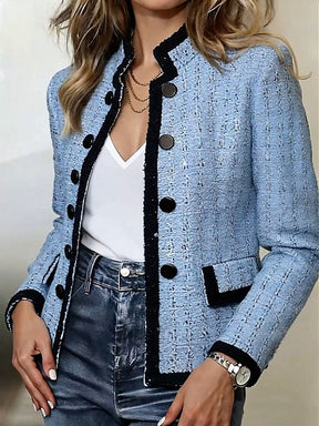 Hellblauer Tweed Blazer Winter Chic tailliert warm Damen