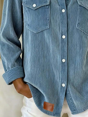 Warm Cordhemd Damen Winter Jeansblau Casual Oversize