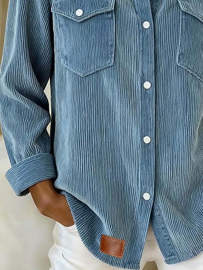 Warm Cordhemd Damen Winter Jeansblau Casual Oversize