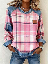 Kuscheliges Winter Sweatshirt Damen rosa Karo Denim Mix