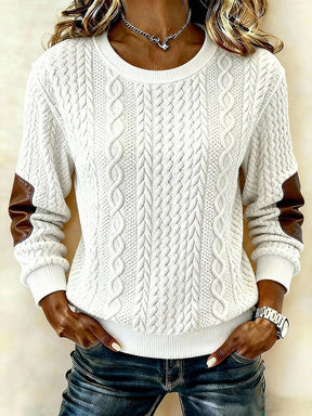 Winter-Chic: White Round Neck Top mit Lederärmeln - Perfekt für kalte Tage
