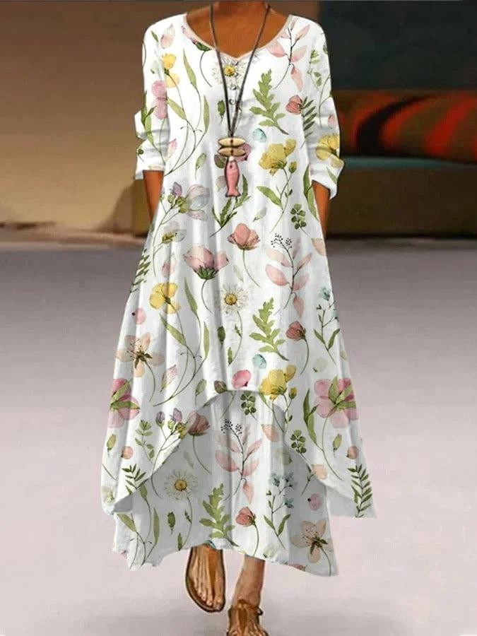 Youthful Print Round Neck Maxi Dress - Eleganz & Komfort für den Herbst