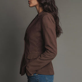 Eleganter Winter Blazer schokobraun tailliert für Damen