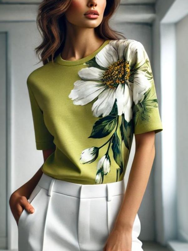 Youthful Floral Print Green Top - Herbstshafter Stil & Komfort