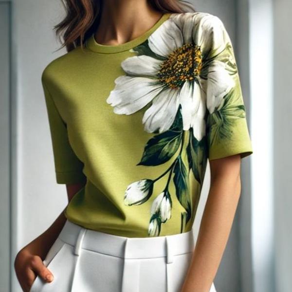 Youthful Floral Print Green Top - Herbstshafter Stil & Komfort