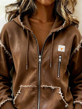 Damen Winter Hoodie Braun Kapuzenpullover warm kuschelig