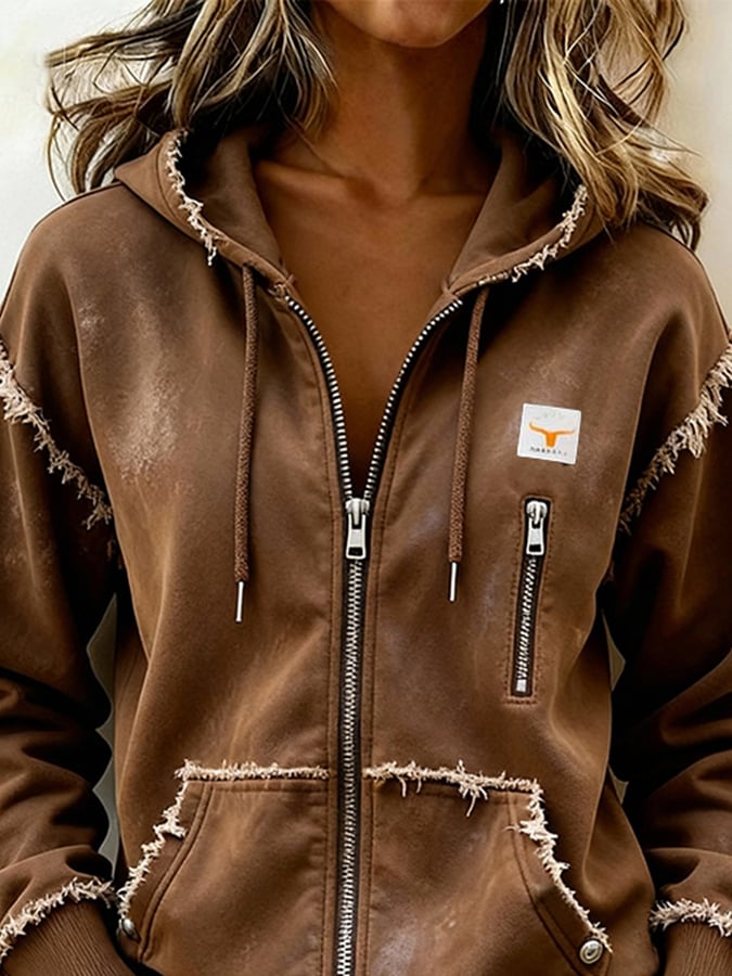 Damen Winter Hoodie Braun Kapuzenpullover warm kuschelig