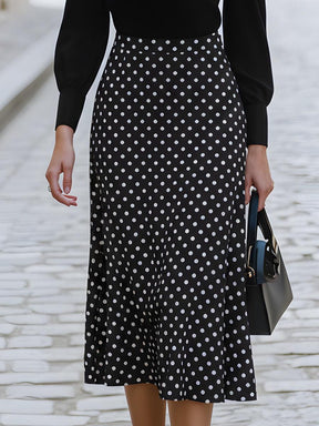 Winterliches Polka Dot Midi-Kleid mit Schleifen-Detail - warm & elegant