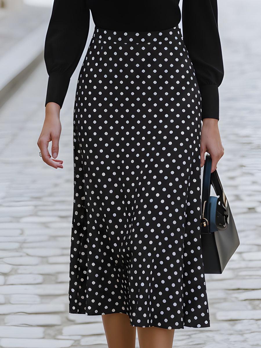 Winterliches Polka Dot Midi-Kleid mit Schleifen-Detail - warm & elegant