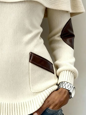 Kuscheliges Winter Strick-Sweatshirt mit Lederdetails creme