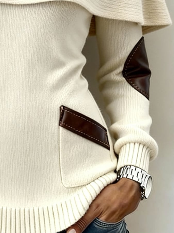 Kuscheliges Winter Strick-Sweatshirt mit Lederdetails creme