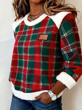 Damen Weihnachtspullover Karo warmes Winter Kuschelshirt