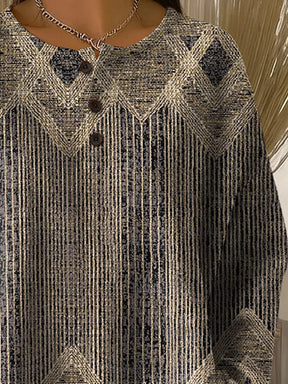 Winter Longsleeve Sweatshirt Ethno Beige Blau Boho Warm