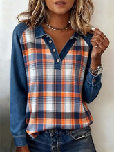 Winter Damen Karohemd Denim Patchwork warmes Casual Shirt