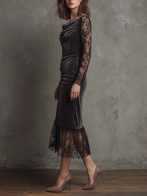 Black Velvet & Lace Midi-Kleid: Winterlicher Luxus in Samt & Spitze
