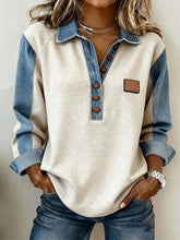 Winter Damen Sweatshirt creme mit Denimärmeln casual chic