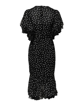 Dolce & Gabbana Schwarz Weiß Spitze Polka Dot Chiffon Kleid