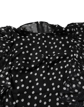 Dolce & Gabbana Schwarz Weiß Spitze Polka Dot Chiffon Kleid